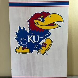 P Graham Dunn NCAA Kansas University Jayhawks Fan Painted Wooden Art White Blue